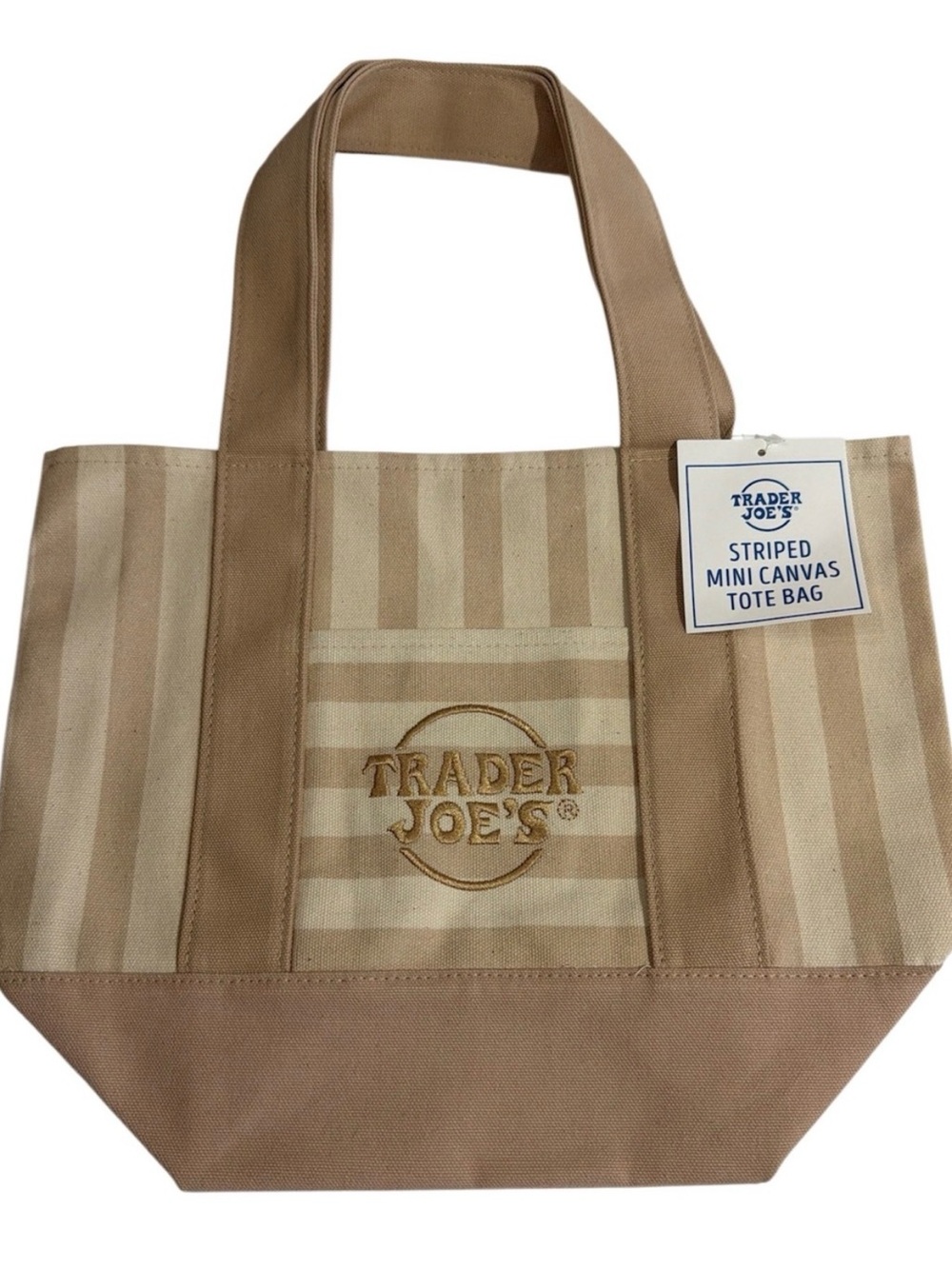 Trader Joe’s Striped Mini Canvas Tote Bag  Beige New with Tags